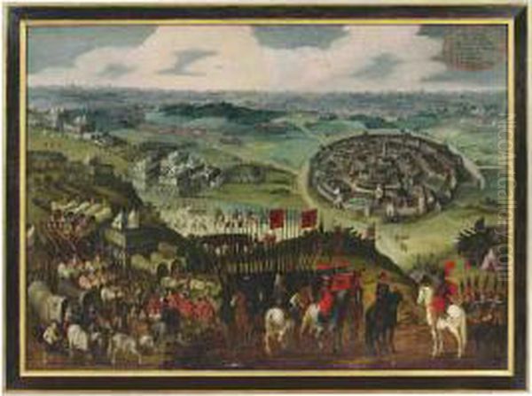 The Siege Of Aachen Inscribed With A Key Oil Painting by Pieter Snayers