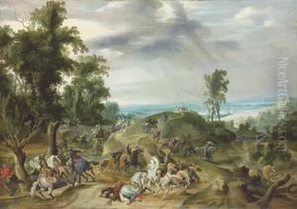 A Cavalry Battle Oil Painting by Pieter Snayers