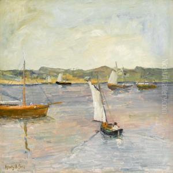 Sailing Boats Off Coast Oil Painting by Henry Bayley Snell