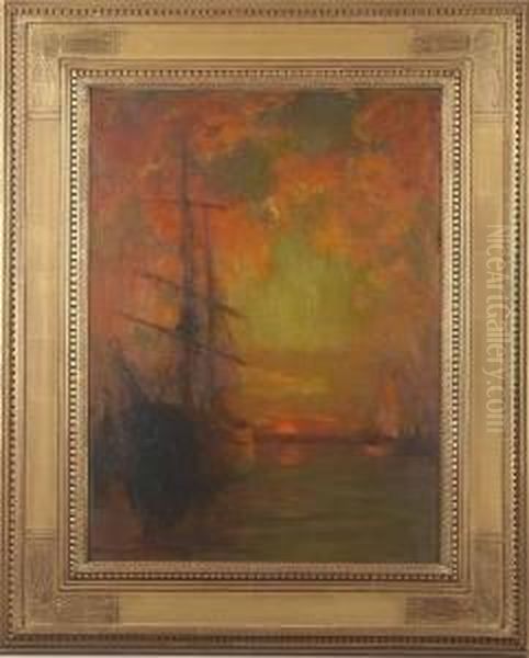 The Harbor At Sunset Oil Painting by Henry Bayley Snell