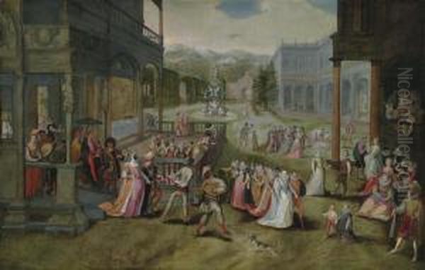 A Masked Ball In An Italianate Courtyard Oil Painting by Jan Snellinck