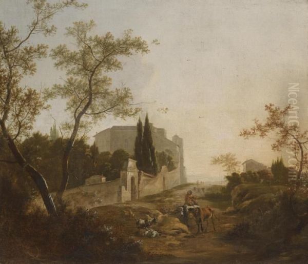 A Landscape With A Rider Near A Villa Oil Painting by Jan Iii Snellinck