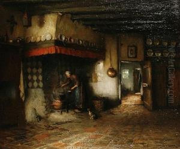 A Domestic Interior Scene Oil Painting by Jacob Cornelis Snoeck