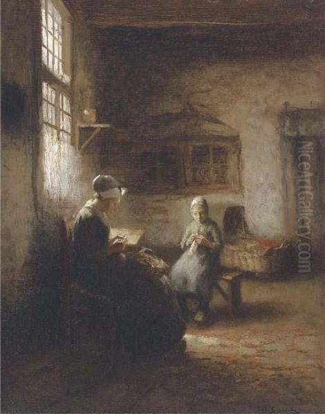 Sewing In The Nursery Oil Painting by Jacob Cornelis Snoeck