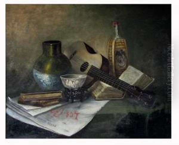 Still-life With Guitar, Books, Newspaper Oil Painting by Edward Taylor Snow