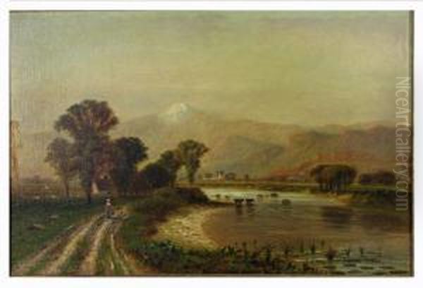 Landscape With Distant Mountains Oil Painting by Francis Snowe