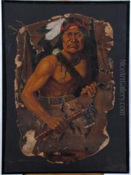 Chief Pen Horse,on The War Path Oil Painting by William Mckendree Snyder