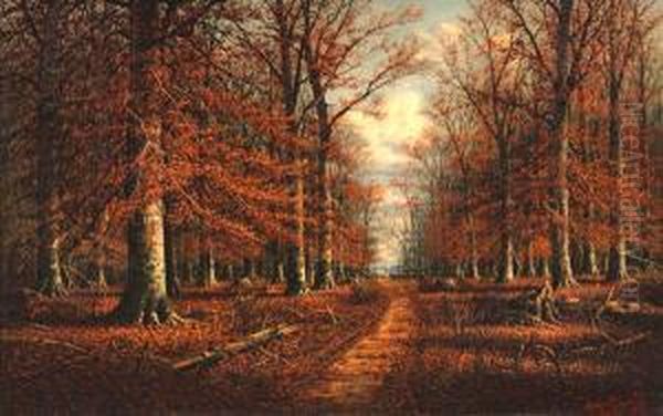 Path Through A Southern Indiana Beech Woods Oil Painting by William Mckendree Snyder