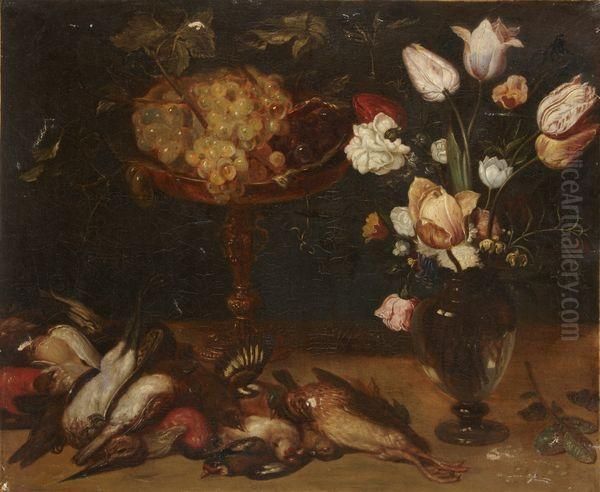 Fleurs, Raisins Et Oiseau Oil Painting by Frans Snyders