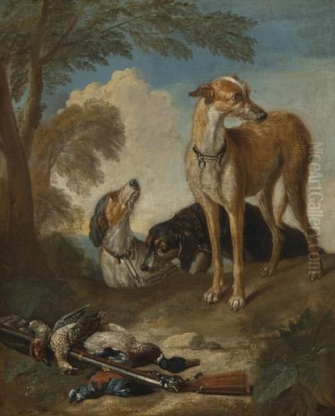 Three Hunting Dogs In A Landscape Oil Painting by Frans Snyders