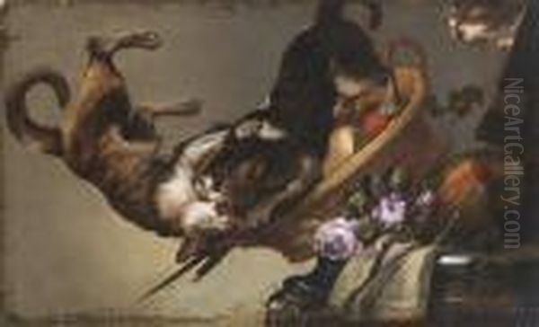 A Still Life With Fighting Cats Oil Painting by Frans Snyders