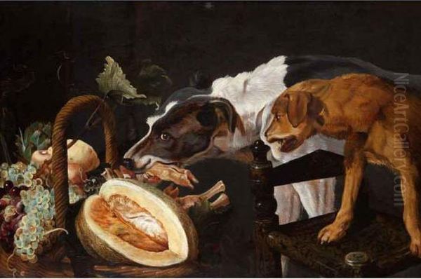 Natura Morta Con Cani E Cesto Di Frutta Oil Painting by Frans Snyders