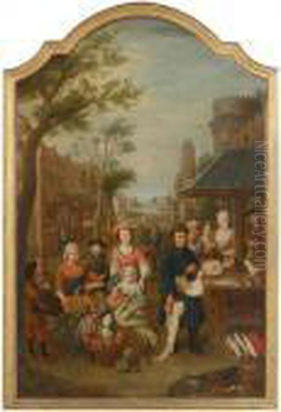 Antwerp Fish And Vegetable Salesmen In Antwerp Oil Painting by Pieter Snyers