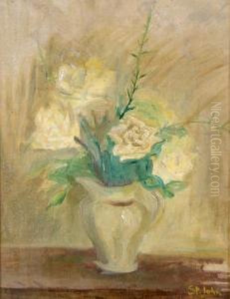 Vaso Di Rose Bianche Oil Painting by John Sobieski Stolberg Stuart