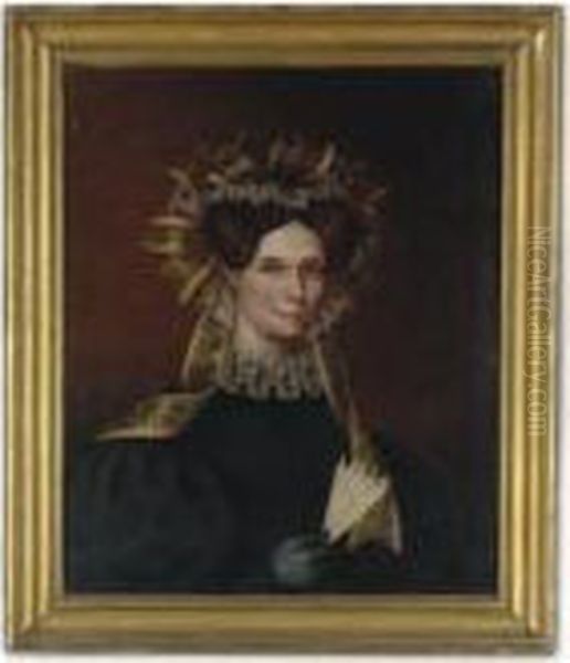 Portrait Of A Lady With Ribbon Bonnet, Dove-colored Glove Andfan Oil Painting by John Sobieski Stolberg Stuart