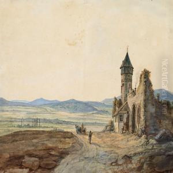 Landscape With A Ruin Near Frankfurt In Germany Oil Painting by Frederik Sodring