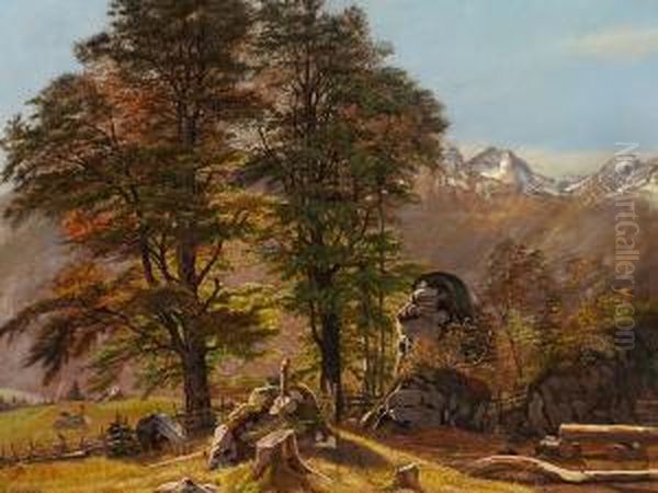 View Of The Black Forest Or Tyrolean Landscape Oil Painting by Frederik Sodring