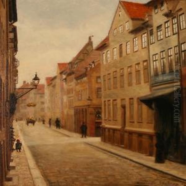 Street Scene From Copenhagen And Scene From Aswedish Village Oil Painting by Axel Soeborg