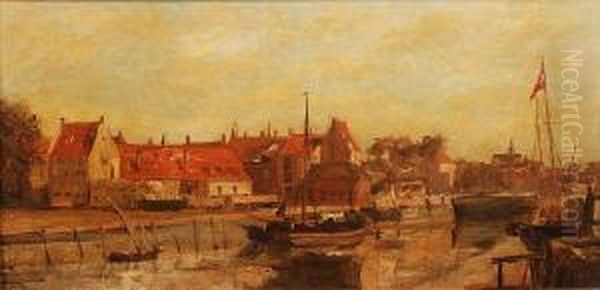 A Quayside Oil Painting by Axel Soeborg