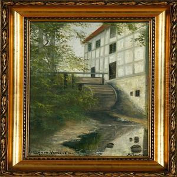 View Of Moesgard Water Mill Oil Painting by Axel Soeborg