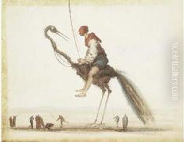 Homme En Costume Du Moyen Age Chevauchant Un Animal Fantastique. Oil Painting by Charles Frederic Soehnee