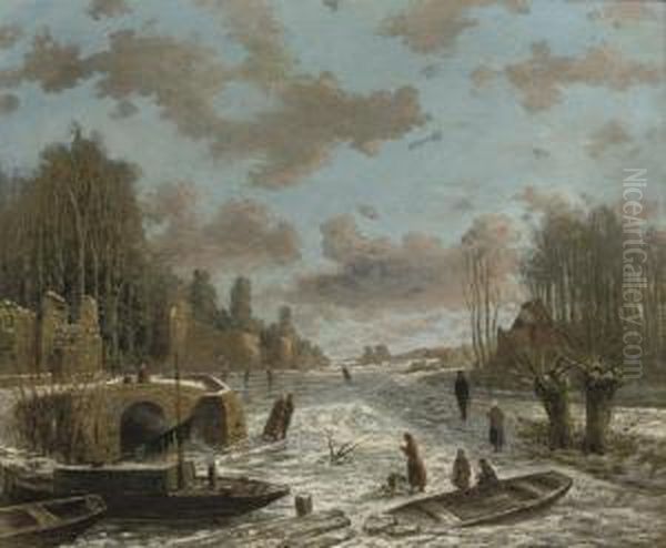 The Stadsbuitengracht In Winter, Utrecht Oil Painting by Theodoor Soeterik