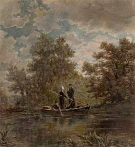 Boaters On A Lake Oil Painting by Theodoor Soeterik