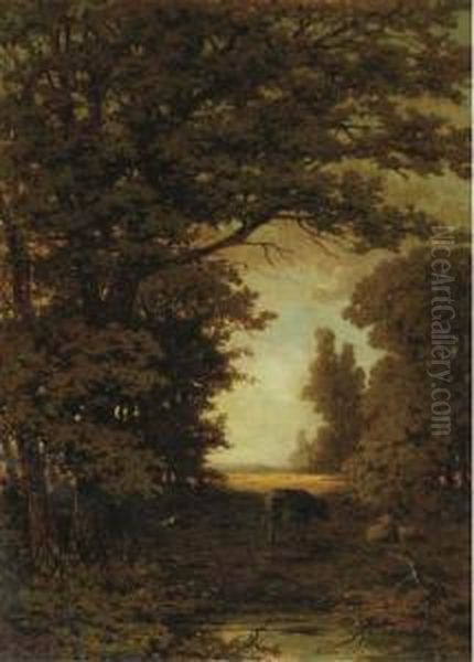 Cattle On A Forestpath Oil Painting by Theodoor Soeterik