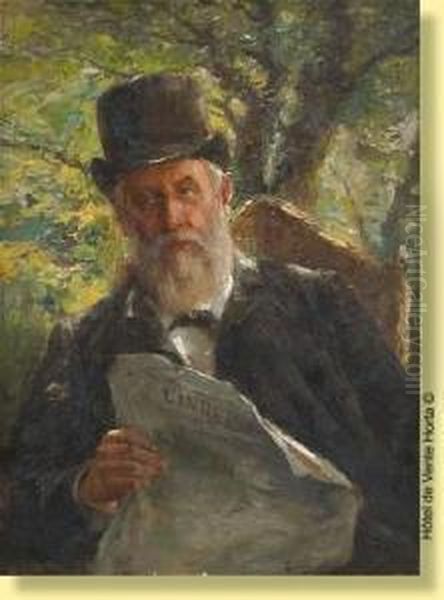 La Lecture Du Journal Au Jardin Oil Painting by Albert Sohie