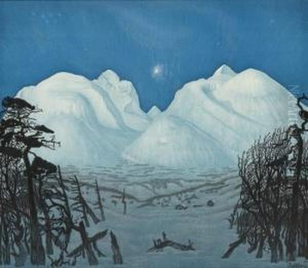 Winter Night Inrondane Oil Painting by Harald Sohlberg