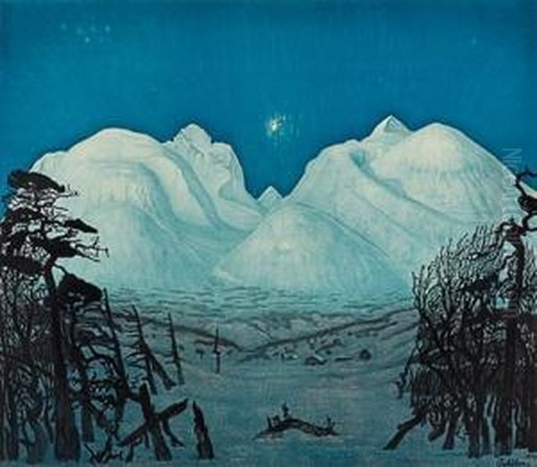 Winter Night Atrondane 1917 Oil Painting by Harald Sohlberg