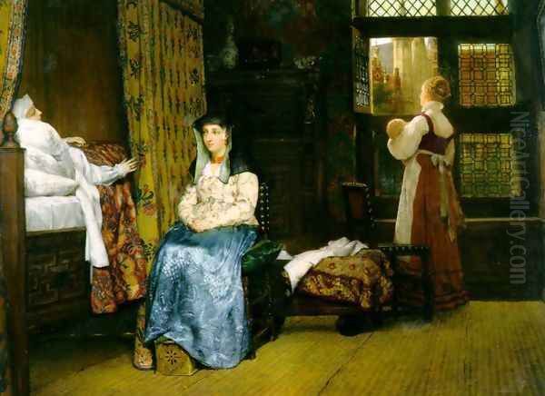 A Birth Chamber Seventeenth Century Oil Painting by Sir Lawrence Alma-Tadema