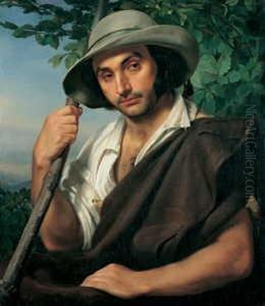 Ein Junger Hirte. Oil Painting by Carl Ferdinand Sohn