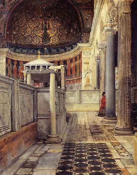 Interior Of The Church Of San Clemente Rome Oil Painting by Sir Lawrence Alma-Tadema