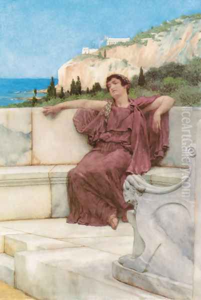 A Female Figure Resting (or Dolce far Niente) Oil Painting by Sir Lawrence Alma-Tadema