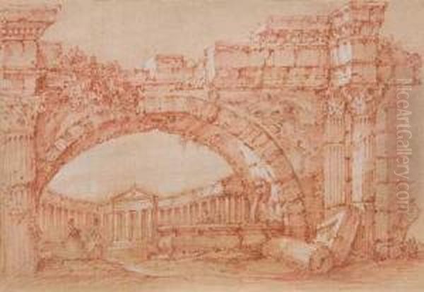 Architectural Capriccio Oil Painting by Jean-Francois Soiron