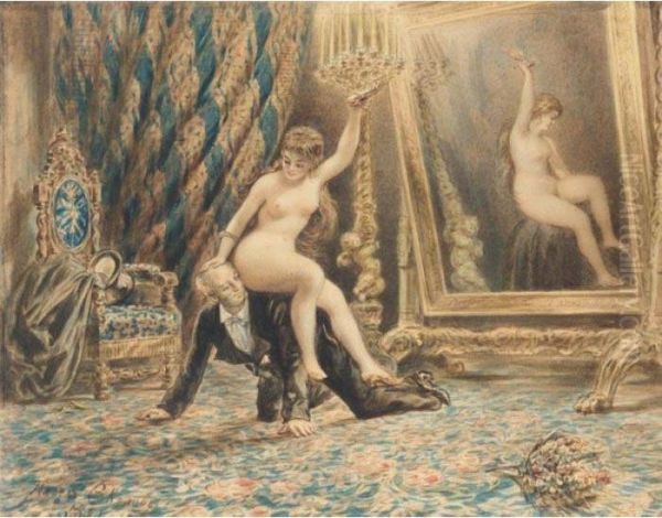 Erotic Scene Oil Painting by Pavel Petrovich Sokolov