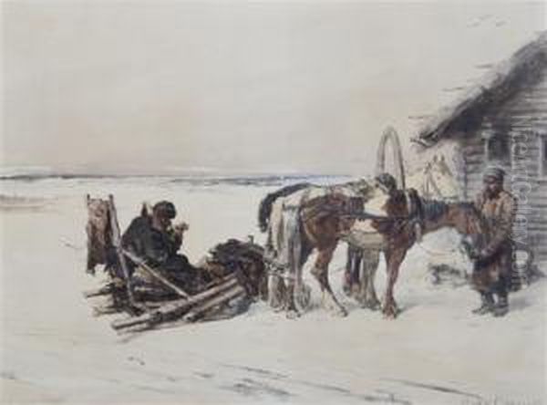 The Rest Stop Oil Painting by Pyotr Fyodorovich Sokolov