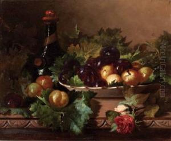 Stillleben Mit Fruchten Und Flasche Oil Painting by Marthe Solange