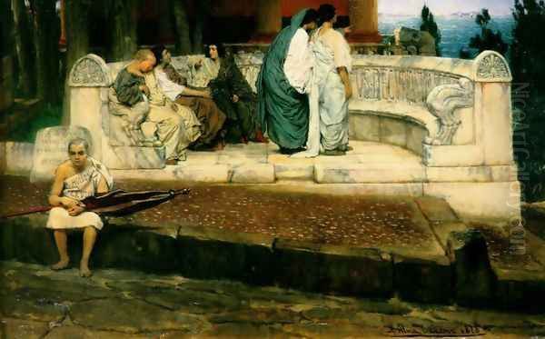 An Exedra Oil Painting by Sir Lawrence Alma-Tadema