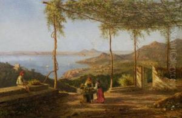 Grape Pickers On A Terrace Oil Painting by Achille Solari