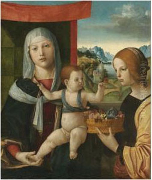 The Madonna And Child With Saint Dorothy Oil Painting by Antonio Solario Lo Zingaro