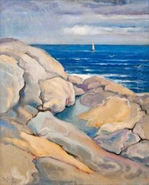 Rocks On The Shore Oil Painting by Venny Soldan-Brofelt