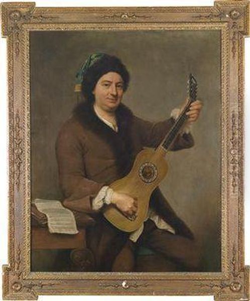 Portrait Of A Man Playing On A Guitar Oil Painting by Andrea Soldi