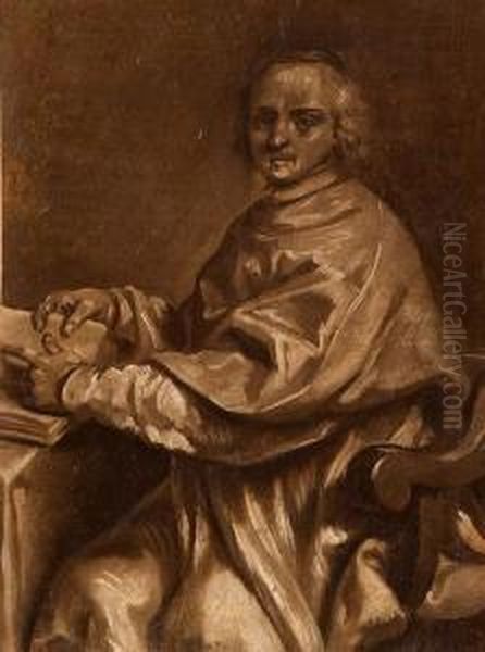 Ritratto Di Cardinale A Tre Quarti Di Figura, Presso Uno Scrittoio, En Grisaille Oil Painting by Giovanni Gioseffo da Sole