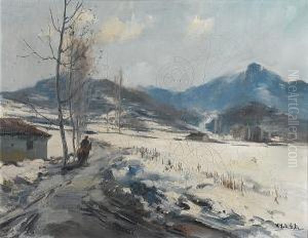 Winter Landscape Oil Painting by Vicenc Sole Jorba