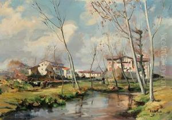 Olot Oil Painting by Vicenc Sole Jorba