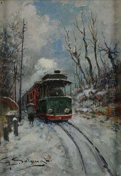 Tram Per Malpensa Oil Painting by Giuseppe Solenghi