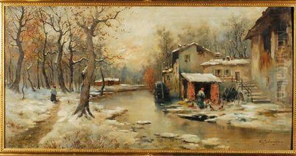 Paesaggio Invernale Oil Painting by Giuseppe Solenghi