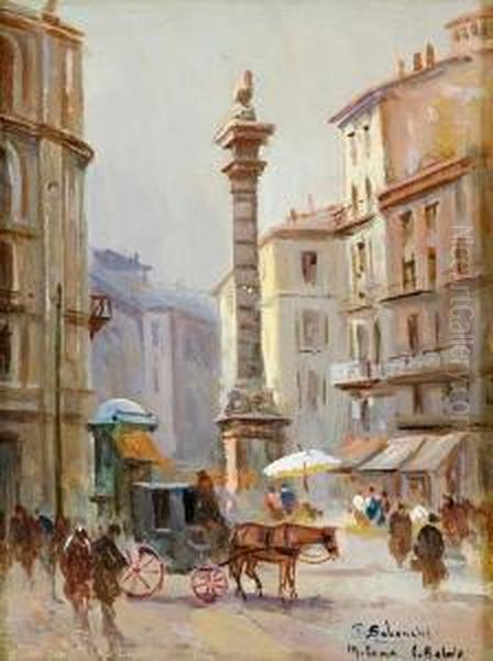 Piazza San Babila Oil Painting by Giuseppe Solenghi